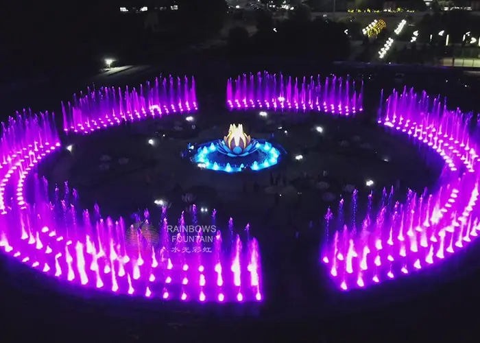 Unique Free Design Outdoor Diameter 70M Funny Musical Dry Floor Dancing Lights with Fountain