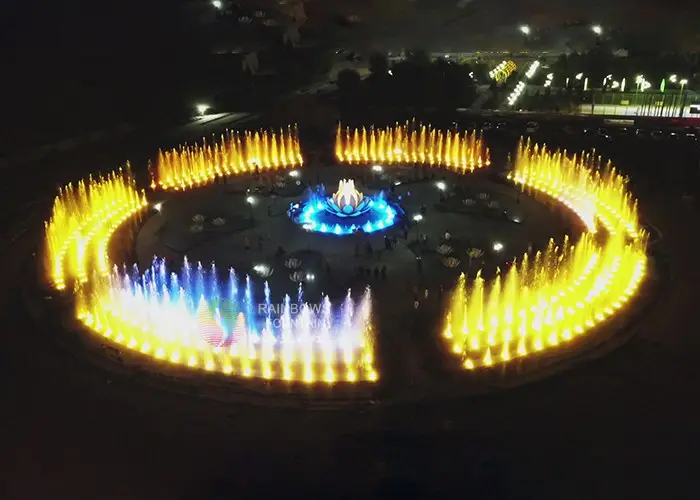 Unique Free Design Outdoor Diameter 70M Funny Musical Dry Floor Dancing Lights with Fountain