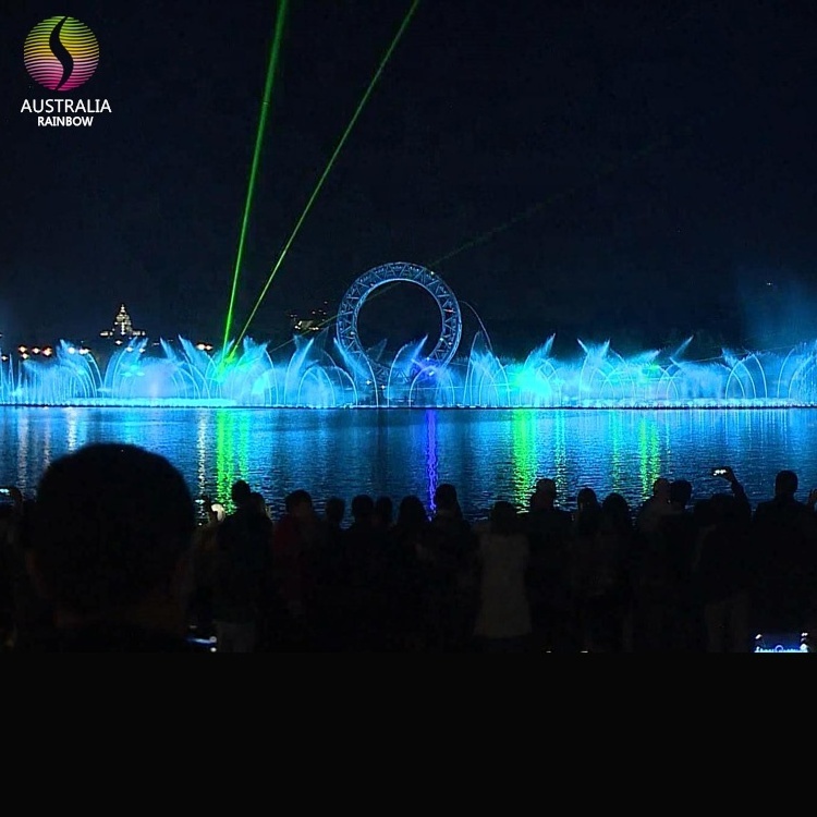 Lake Floating Sphere Dancing Water Fountain With Hologram Water Curtain Projection