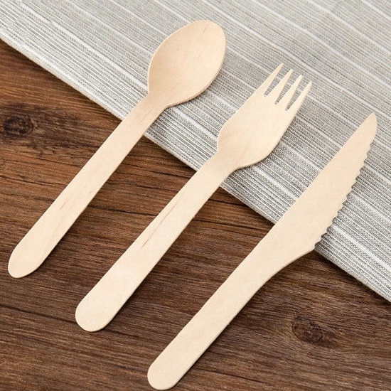 ECO Disposable Wooden Cutlery Set with Independent Packaging for Safety and Hygiene Spoon Knife Fork Customized Support for Food