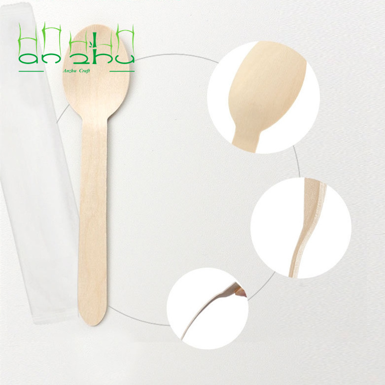 Disposable Wood Ice Cream Spoon / Spatula Kitchenware Coated Cutlery Wooden Travel Customized Sustainable Flatware Sets