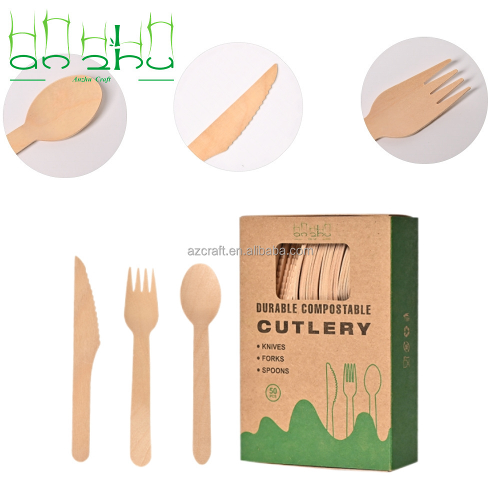 Disposable Wood Ice Cream Spoon / Spatula Kitchenware Coated Cutlery Wooden Travel Customized Sustainable Flatware Sets