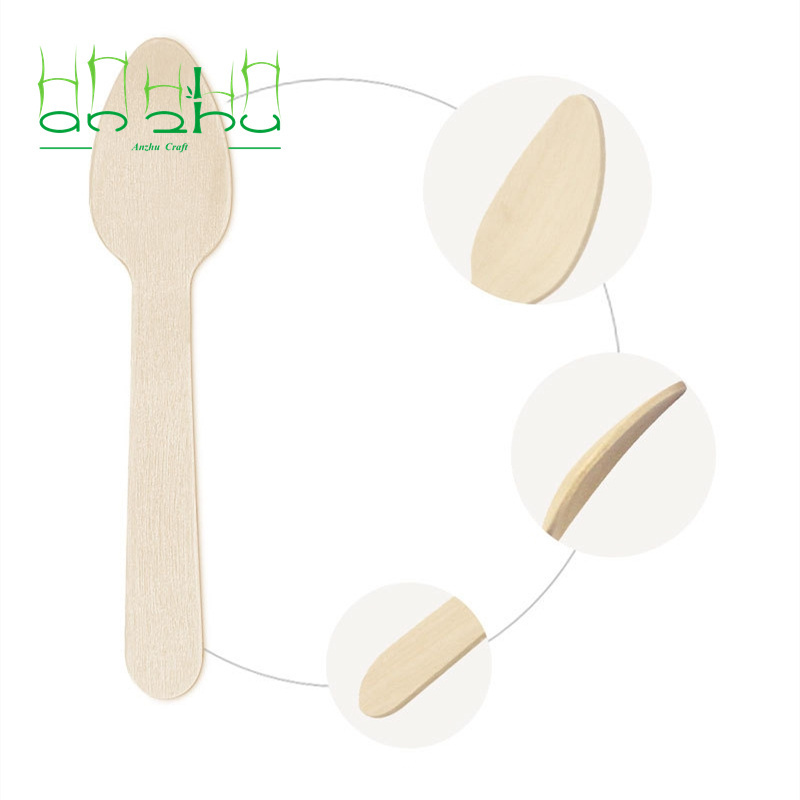 Disposable Wood Ice Cream Spoon / Spatula Kitchenware Coated Cutlery Wooden Travel Customized Sustainable Flatware Sets