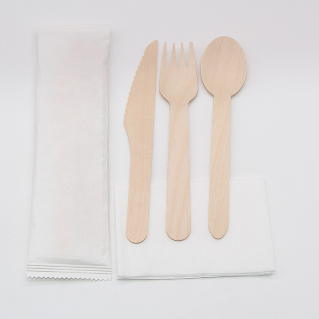 ECO Disposable Wooden Cutlery Set with Independent Packaging for Safety and Hygiene Spoon Knife Fork Customized Support for Food