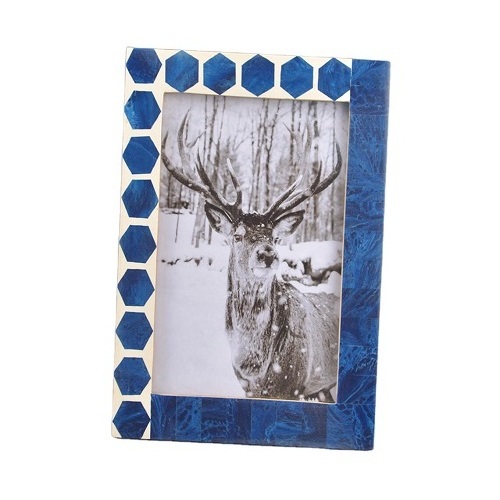 Best quality photo frame hexagonal design resin photo frame in blue and white colour picture frame from a z crafts