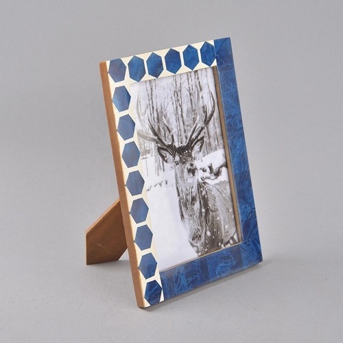 Best quality photo frame hexagonal design resin photo frame in blue and white colour picture frame from a z crafts