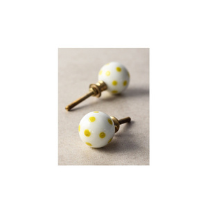 Hand Made Best Cabinet Pulls And Knobs Handmade Manufacturer Round Shape Standard Quality White Marble Knob Yellow Dot