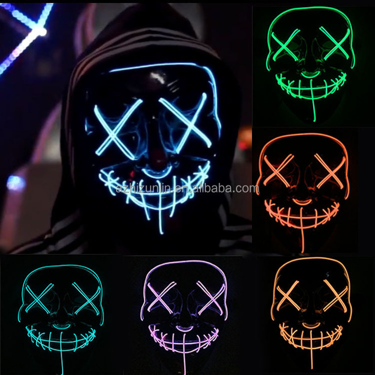 Zhizunlin Factory Manufacturer Neon halloween decoration light up DJ party neon glowing el wire purge rave LED party mask