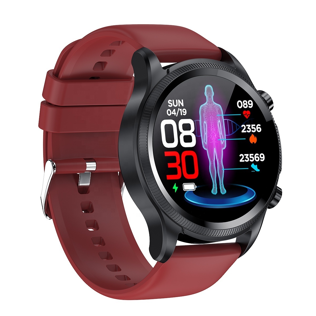 2023 Newest E400 ECG Watch Non-invasive Blood Glucose Monitoring Temperature Blood Oxygen Smart Watch with Chest Patch Band