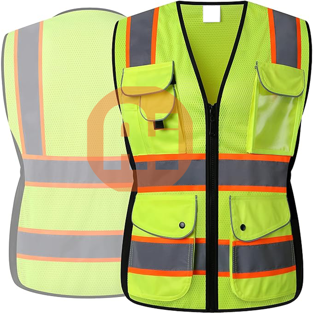 Wholesale Safety Vest for Women High Visibility Security With Pockets And Zipper Custom Construction Working Vest