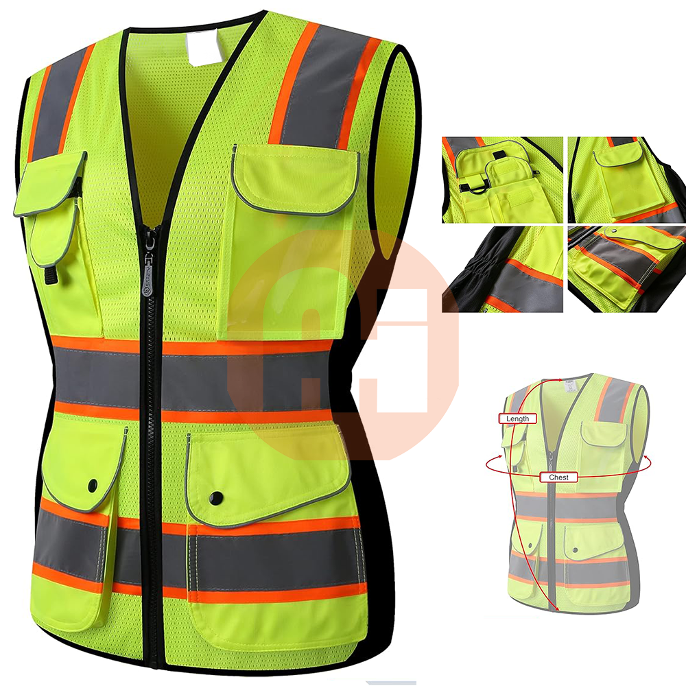 Wholesale Safety Vest for Women High Visibility Security With Pockets And Zipper Custom Construction Working Vest