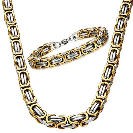 Wholesale Impressive Mechanic Style Necklace Stainless Steel 6mm 8mm 12mm Men's Byzantine Chain Necklace