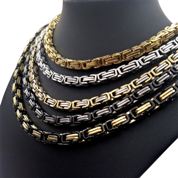 Wholesale Impressive Mechanic Style Necklace Stainless Steel 6mm 8mm 12mm Men's Byzantine Chain Necklace