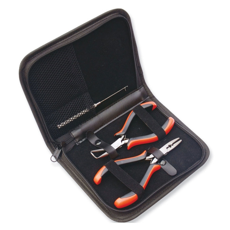 Curved handle Hair Extension Set of Pliers Stainless steel Material With Hair Needle hook and PU Leather case