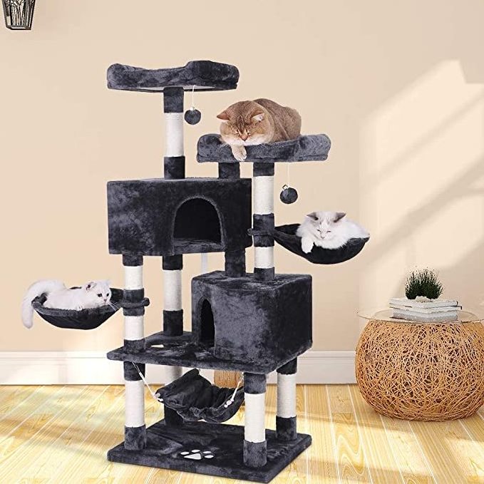 Multi-Level Cat Tree Condo with Sisal Scratching Posts Perches Houses Hammock and Baskets Cat Tower Furniture for Kitty Activity