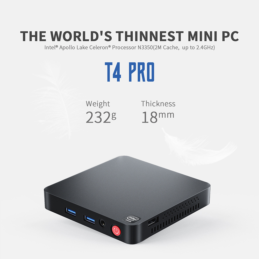 Beelink T4 Pro Mini PC Win 10 Celeron N3350 up to 2.4GHz  4GB LPDDR3 +64GB eMMC Supports Dual HDMI Small Computer PC