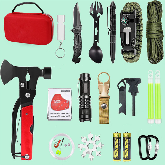 Outdoor Camping Natural Disaster Earthquake Emergency Kit With Axe Waterproof Adventure First Aid Sos Survival Tools Kit Set