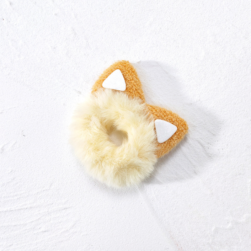 Wholesale cute design hair scrunchies with cat ear multi color winter animal furry hair scrunchies for kids