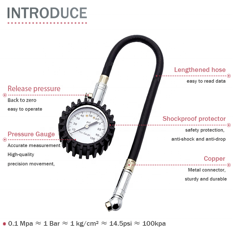 Tire Pressure Gauge 100psi Glow in the Dark Tire Gauge with Flexible  Angled Chuck for Cars, Trucks, Bicycles