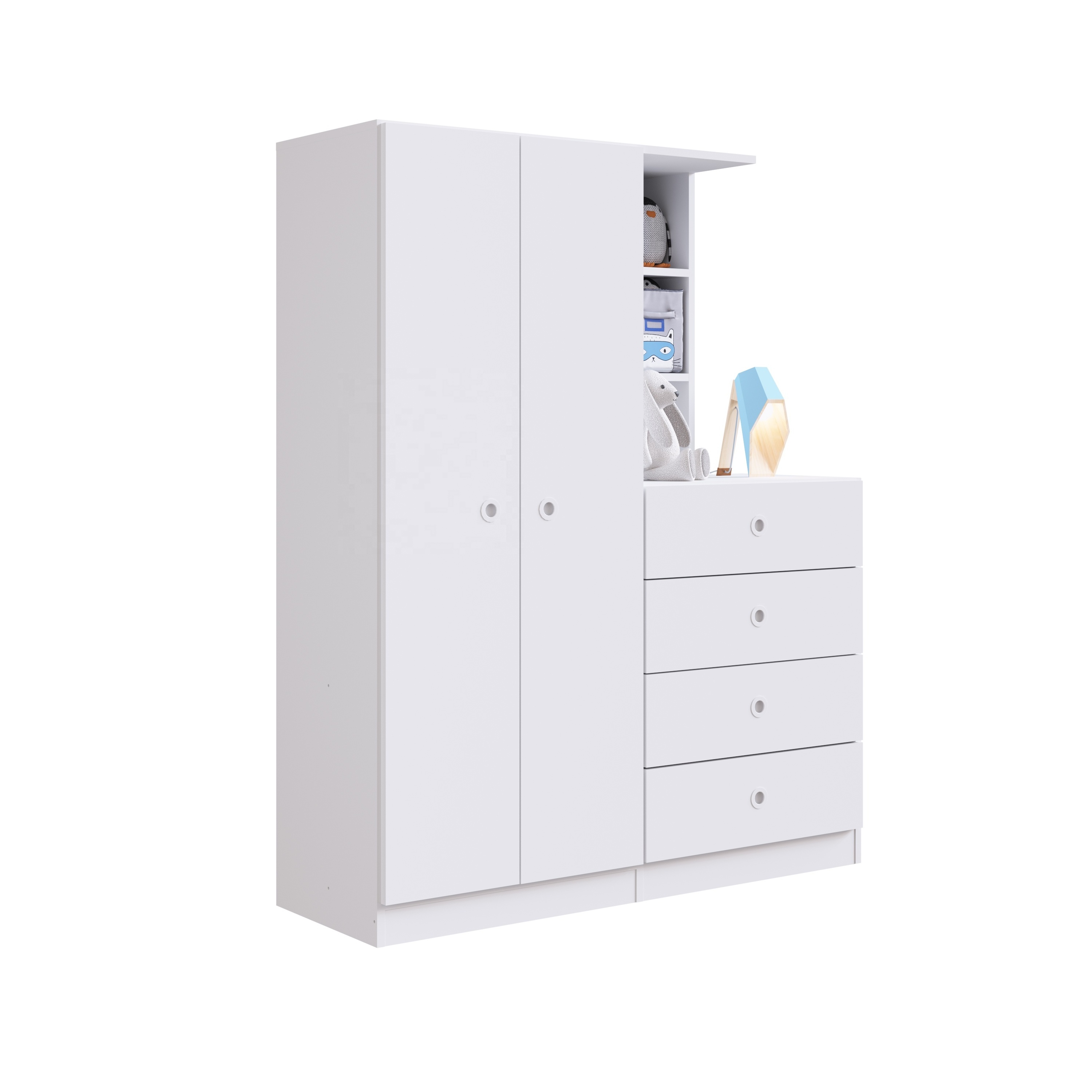 Modern Style Kids Bedroom Wardrobe 2 doors 4 drawers MONTESSORIANO Child Furniture Wood Cabinet Particleboard White Brazilian