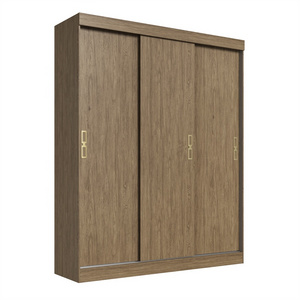 Modern Style Wardrobe ESSENTIAL 3 sliding doors 2 drawers Home Bedroom Furniture Particleboard Wood Color Brazilian Top Design