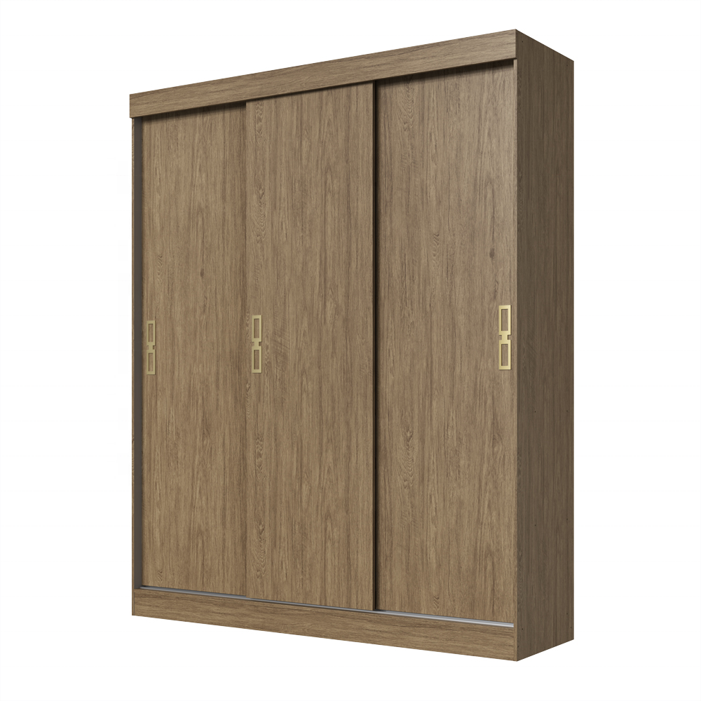 Modern Style Wardrobe ESSENTIAL 3 sliding doors 2 drawers Home Bedroom Furniture Particleboard Wood Color Brazilian Top Design