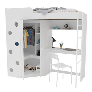 Modern Style Multiuse ALAGOAS tall bed with 2 doors wardrobe and working desk Home Bedroom Furniture Particleboard White Color