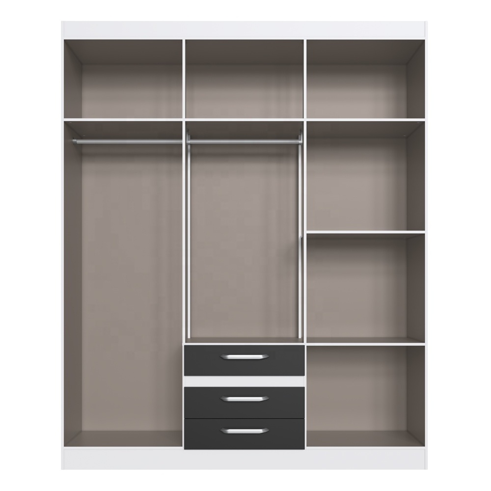 Modern Style Wardrobe ESSENTIAL 6 doors 3 drawers Wooden Home Bedroom Furniture Particleboard White/Black Color Brazilian Design