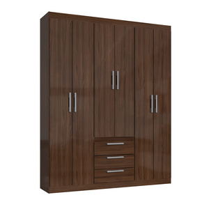 Modern Style Wardrobe BASIC 6 doors 3 drawers Wooden Home Bedroom Furniture Particleboard Cacau Gloss Color Brazilian Top Design