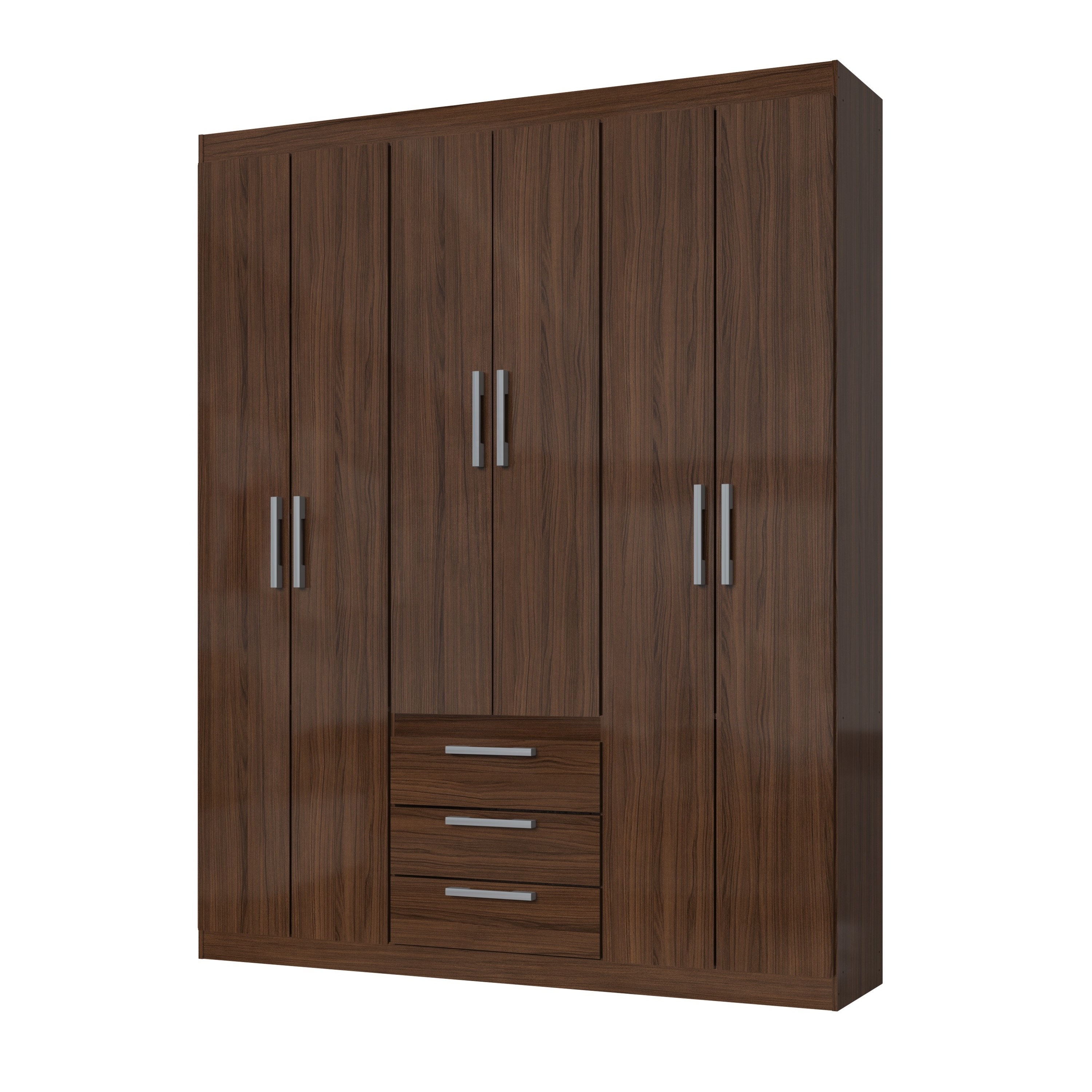 Modern Style Wardrobe BASIC 6 doors 3 drawers Wooden Home Bedroom Furniture Particleboard Cacau Gloss Color Brazilian Top Design