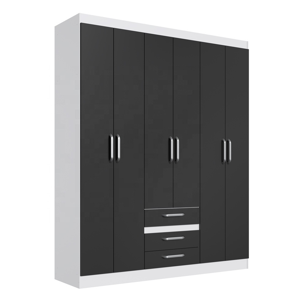 Modern Style Wardrobe ESSENTIAL 6 doors 3 drawers Wooden Home Bedroom Furniture Particleboard White/Black Color Brazilian Design