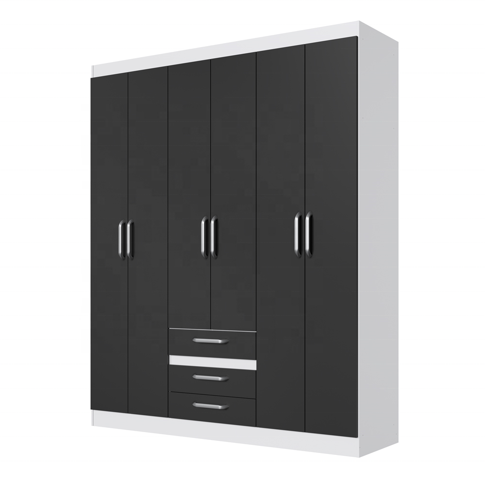 Modern Style Wardrobe ESSENTIAL 6 doors 3 drawers Wooden Home Bedroom Furniture Particleboard White/Black Color Brazilian Design