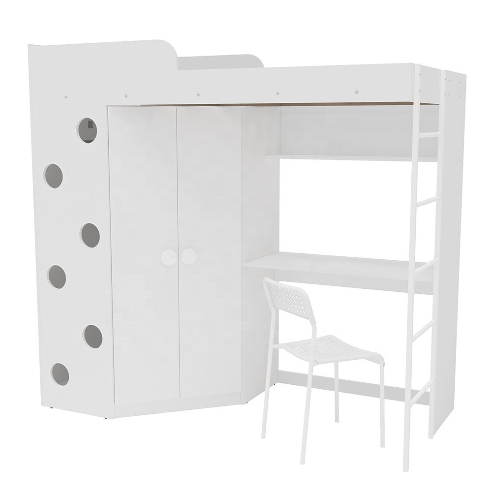 Modern Style Multiuse ALAGOAS tall bed with 2 doors wardrobe and working desk Home Bedroom Furniture Particleboard White Color