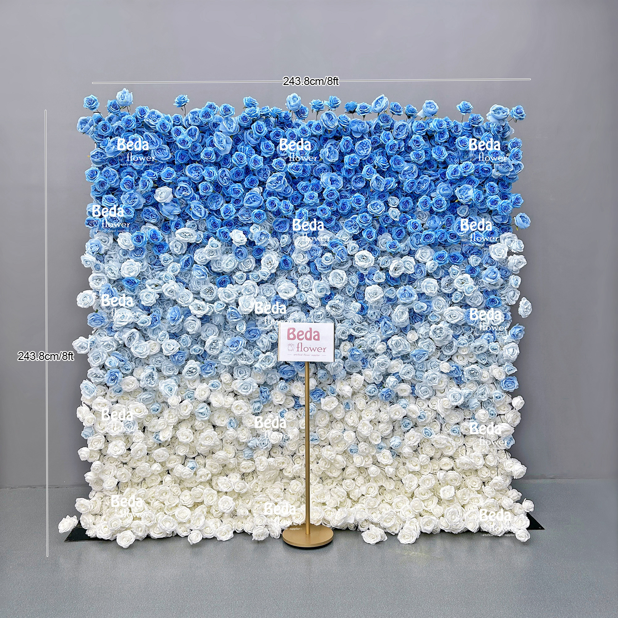 Beda Customized White and Blue Gradients Wedding Backdrop Flower wall Decals 3D Decor Extravagant Wholesale Roll Up Backdrop