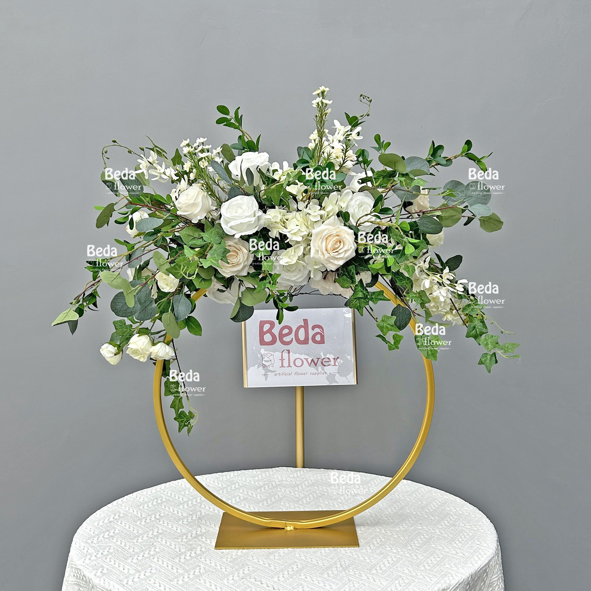 Beda Flower 60cm White Rose Daisy and Baby Breath Wedding Decor Flower Ball Banquet Event Table Centerpieces