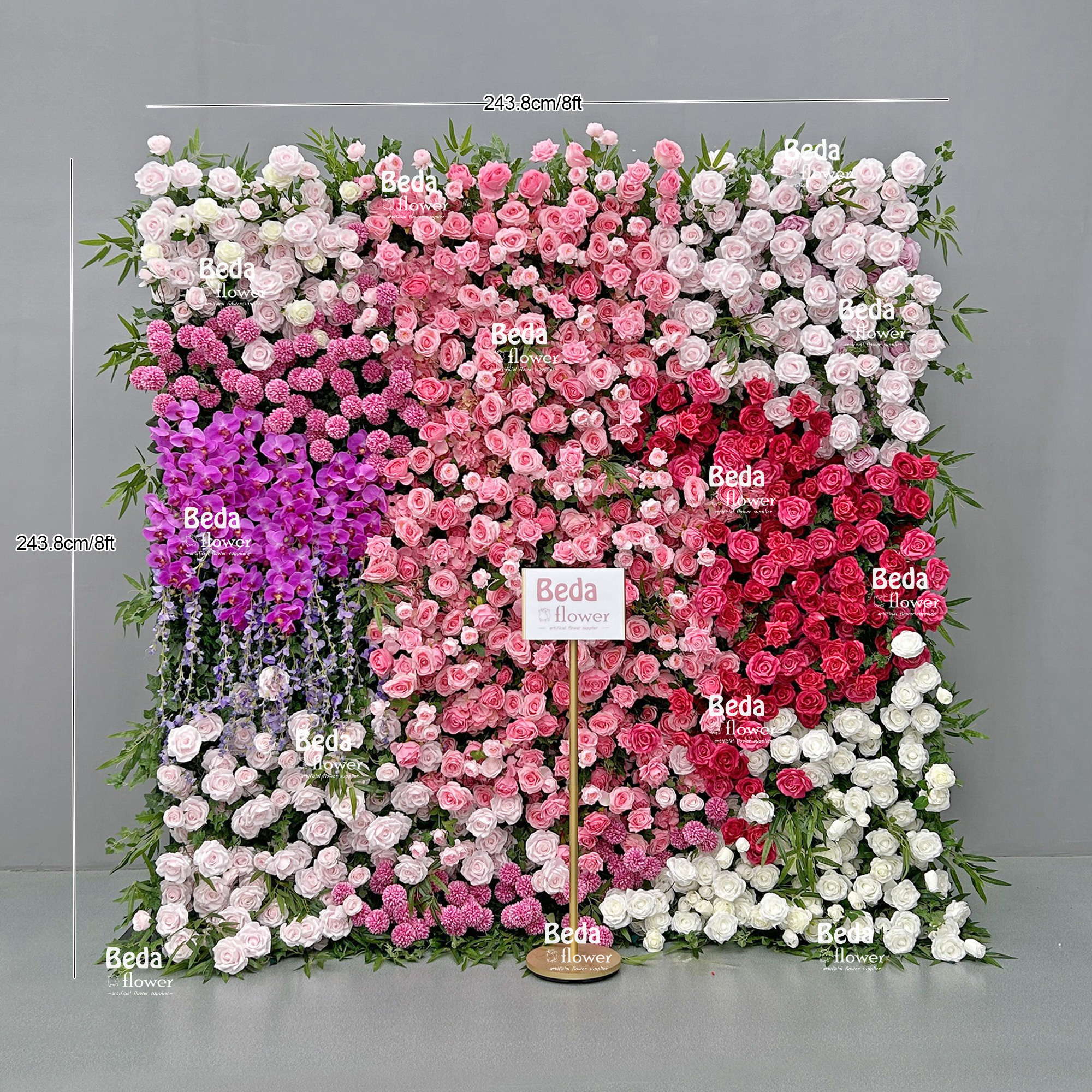 New Product Silk Floral Wedding Background Purple White Backdrop Artificial Flower Roll Up Flower Wall