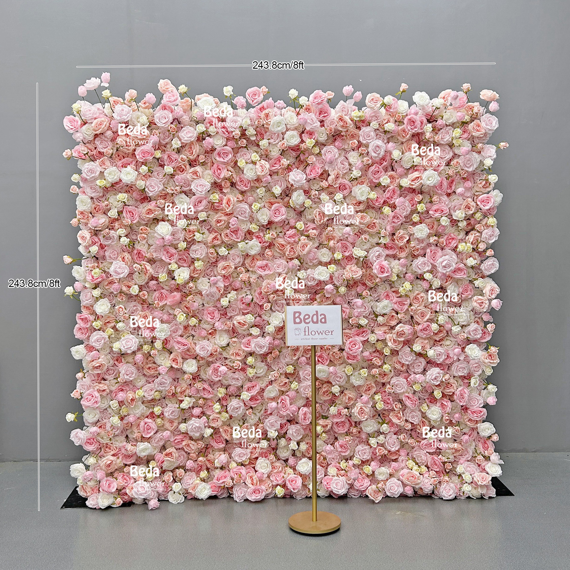 New Product Silk Floral Wedding Background Purple White Backdrop Artificial Flower Roll Up Flower Wall