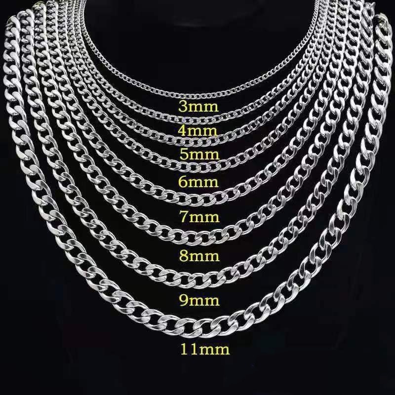 Wholesale Trend Simple Cuban Chain 3MM 5MM 7MM 9MM Men Women Hip Hop Personality Stainless Steel Necklaces