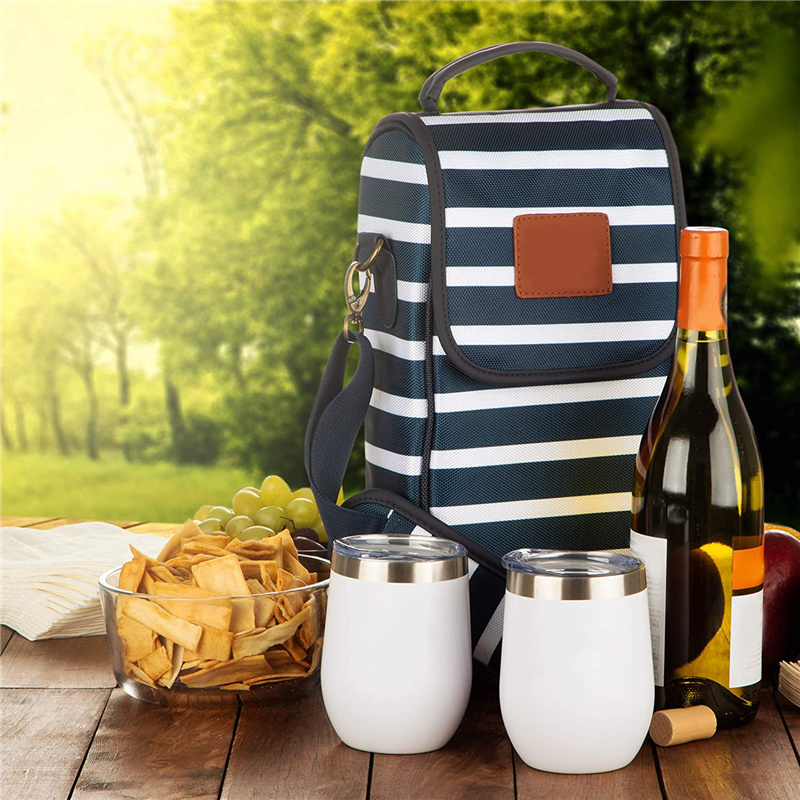 Two Bottle Wine Carrier Purse Women Travel Beach Pool Picnic Girl bottle Glasses Tote wine cooler bag with stainless steel cup