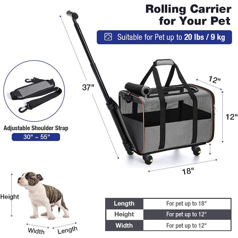 Rolling Foldable Airline Approved Pet Carrier Dog Cat Travel Bag Carrying Pet Trolley Carrier with Wheels