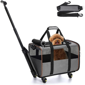 Rolling Foldable Airline Approved Pet Carrier Dog Cat Travel Bag Carrying Pet Trolley Carrier with Wheels