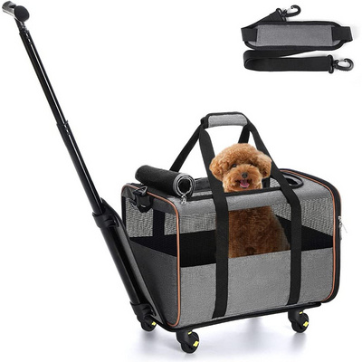 Rolling Foldable Airline Approved Pet Carrier Dog Cat Travel Bag Carrying Pet Trolley Carrier with Wheels