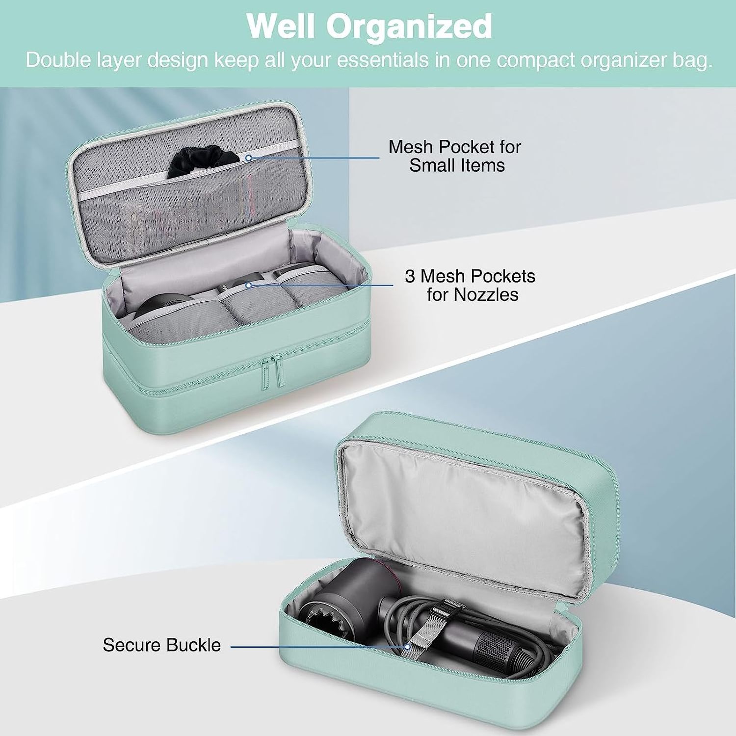 Double-Layer Travel Carrying Case for Hair Dryer Water Resistant Portable Storage Organizer Bag Hair Tools Travel Bag