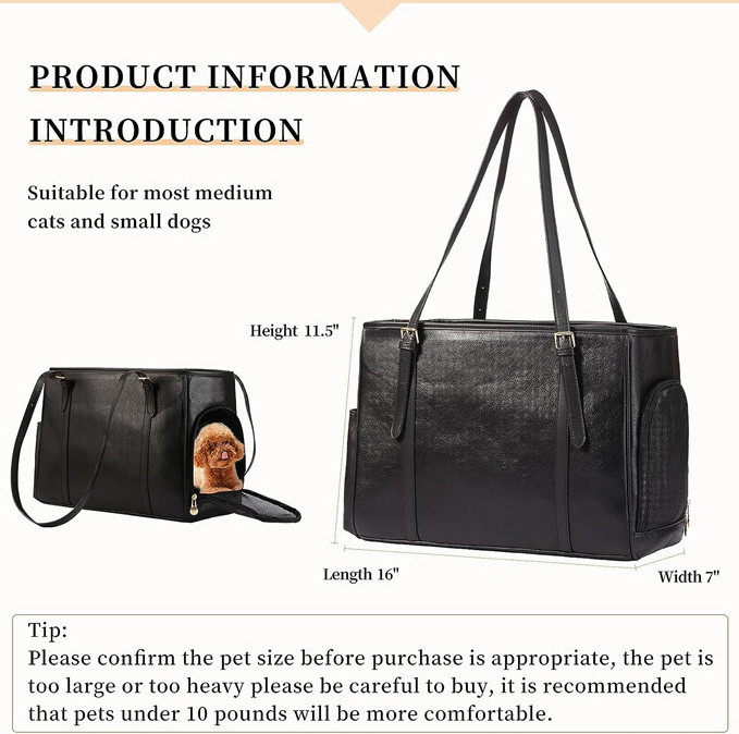 Fashion Pu Leather Pet Carrier Portable Pet Tote Bag Dog Purse for Small Dogs Cats Puppy