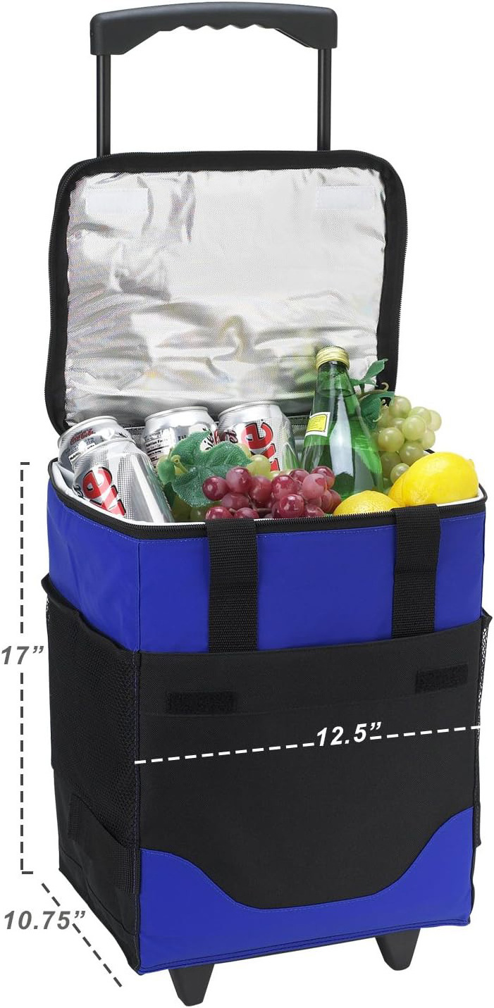 Bigger Blue Polyester Rolling Trolley Dolly Folding Insulated Cooler Bag