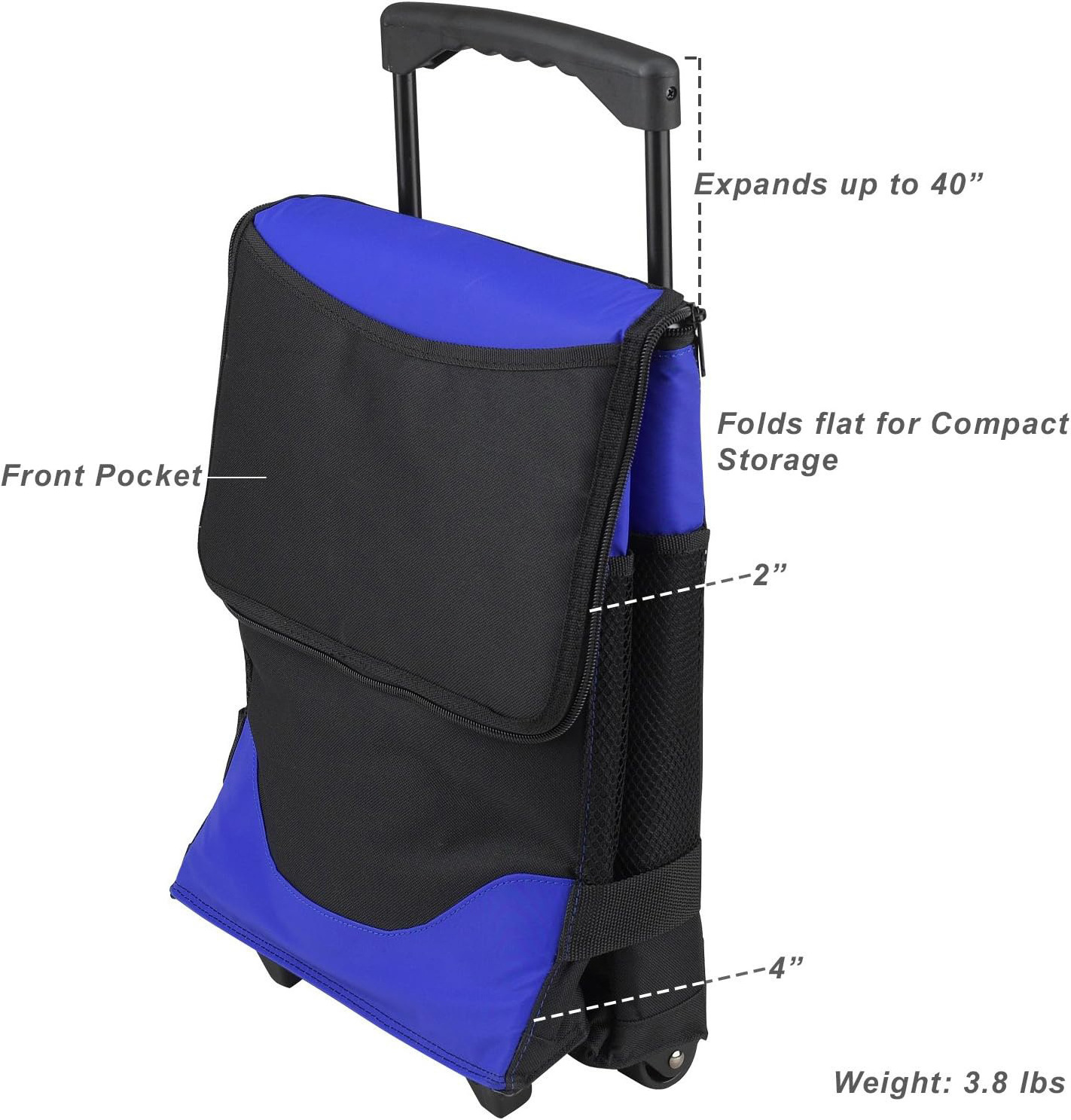 Bigger Blue Polyester Rolling Trolley Dolly Folding Insulated Cooler Bag