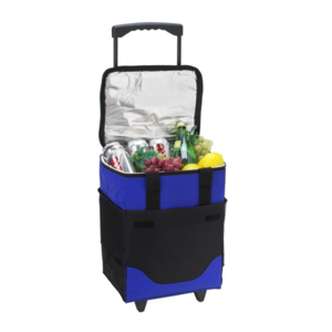 Bigger Blue Polyester Rolling Trolley Dolly Folding Insulated Cooler Bag