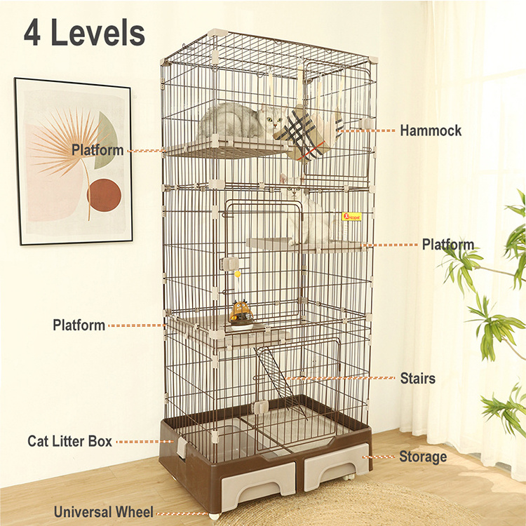 Indoor 3 Layer Luxury Multifunctional Dog House Trap Cage Stainless Steel Pet Store Display Large Villa Cat Cage With Litter Box