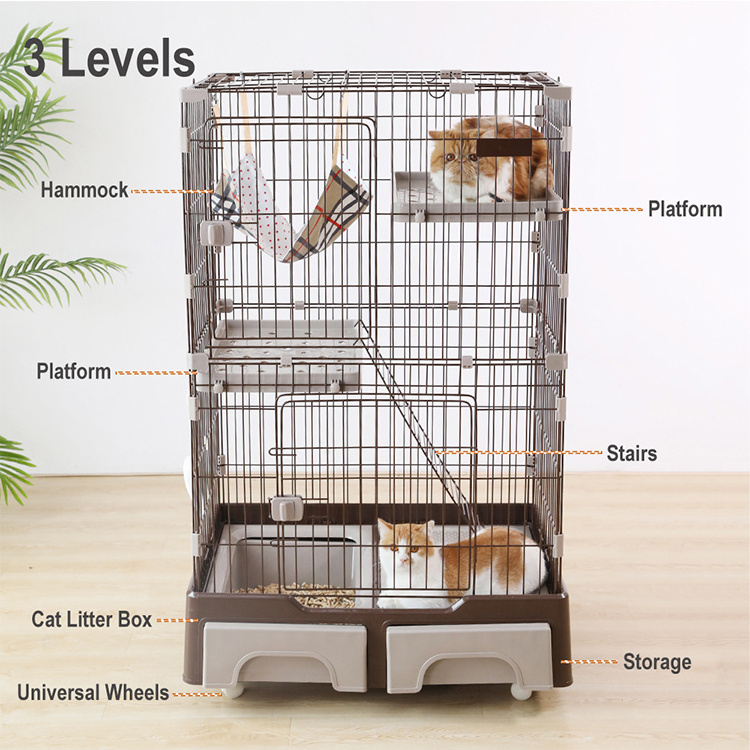 Indoor 3 Layer Luxury Multifunctional Dog House Trap Cage Stainless Steel Pet Store Display Large Villa Cat Cage With Litter Box