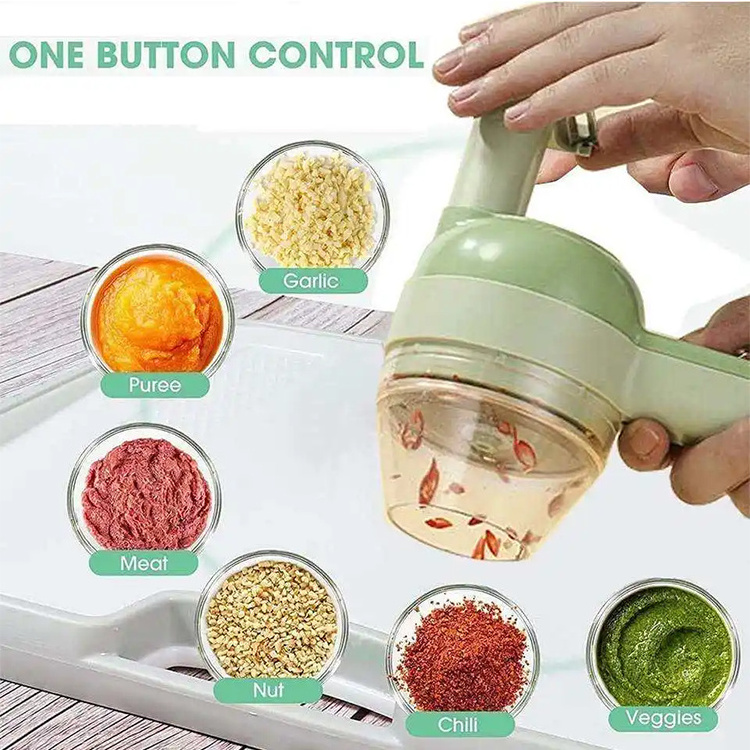 4 In 1 Handheld Mini Electric Vegetable Chopper Durable Electric Vegetable Cutter Set Hand Held Electric Vegetable Cutter